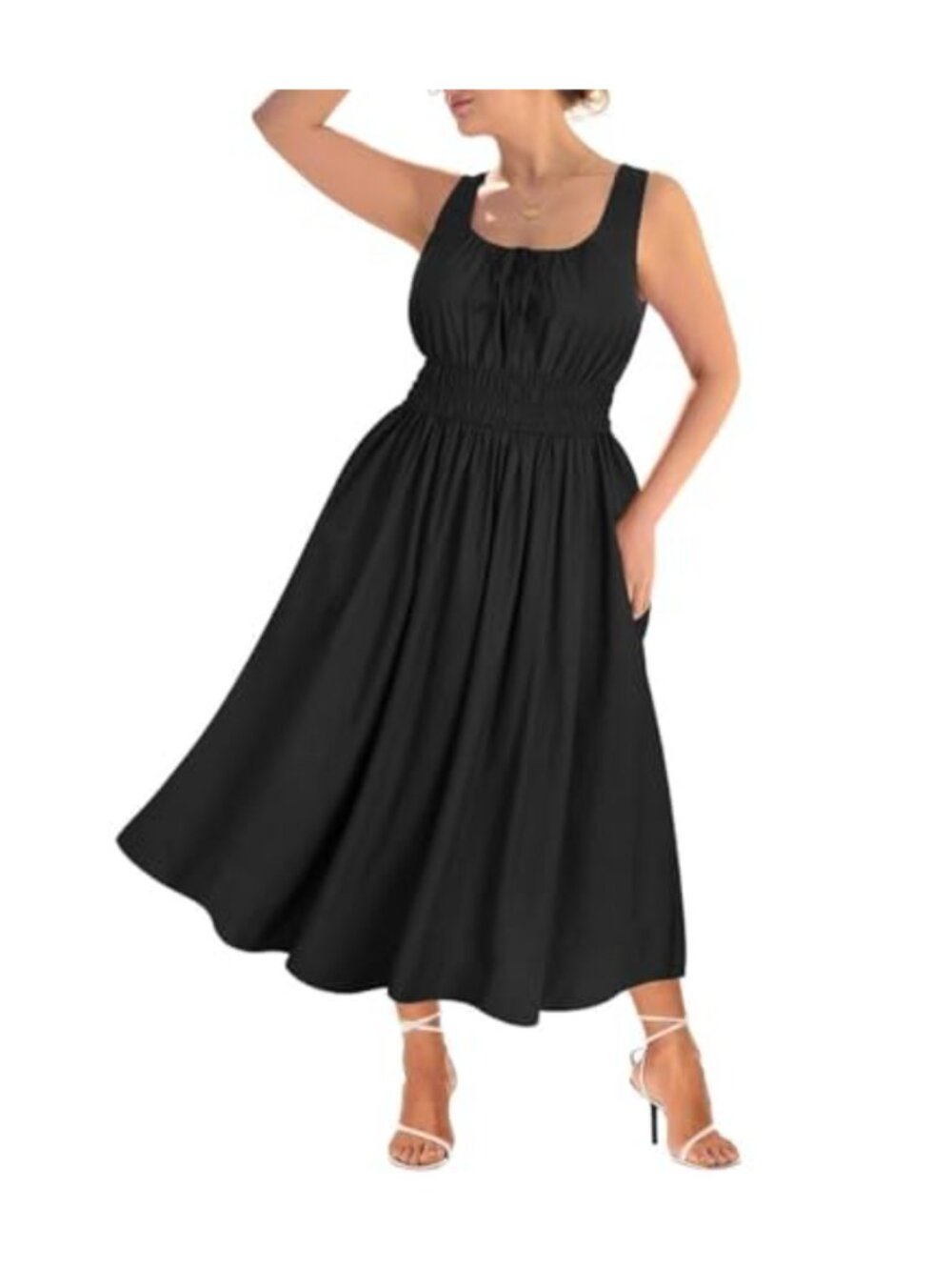 Plus Size Smocked Boho Maxi Dress Spaghetti Strap Scoop Neck Sleeveless